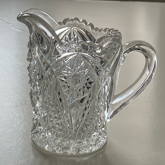 Antique McKee Glass Company Fentec Hobstar Clear Cut Glass Creamer EAPG 3.5